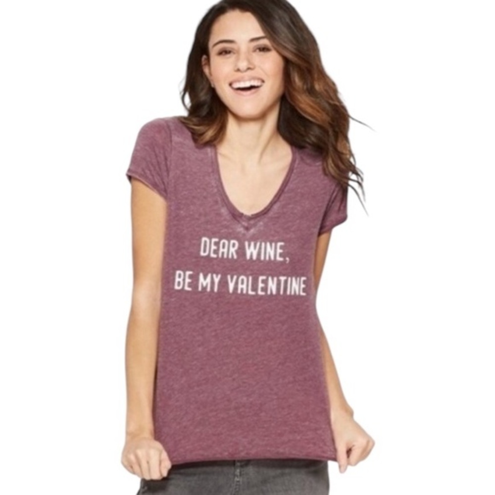 DEAR WINE BE MY VALENTINE VNECK SHORT SLEEVE TSHIRT TEE TOP L